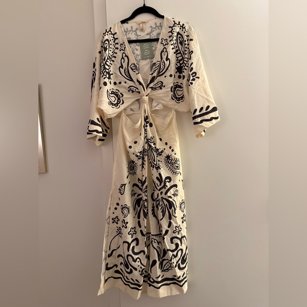 Cream and Black Cutout Tropical Maxi Dress
